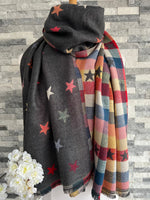 Load image into Gallery viewer, lusciousscarves Scarves Jacquard Stars Scarf Grey
