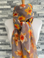 Load image into Gallery viewer, lusciousscarves Scarves Ladies Grey Daffodils Scarf
