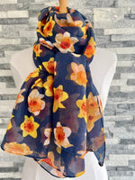 Load image into Gallery viewer, lusciousscarves Scarves Ladies Navy Daffodils Scarf
