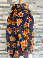 Load image into Gallery viewer, lusciousscarves Scarves Ladies Navy Daffodils Scarf
