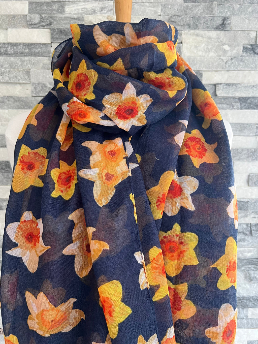 lusciousscarves Scarves Ladies Navy Daffodils Scarf