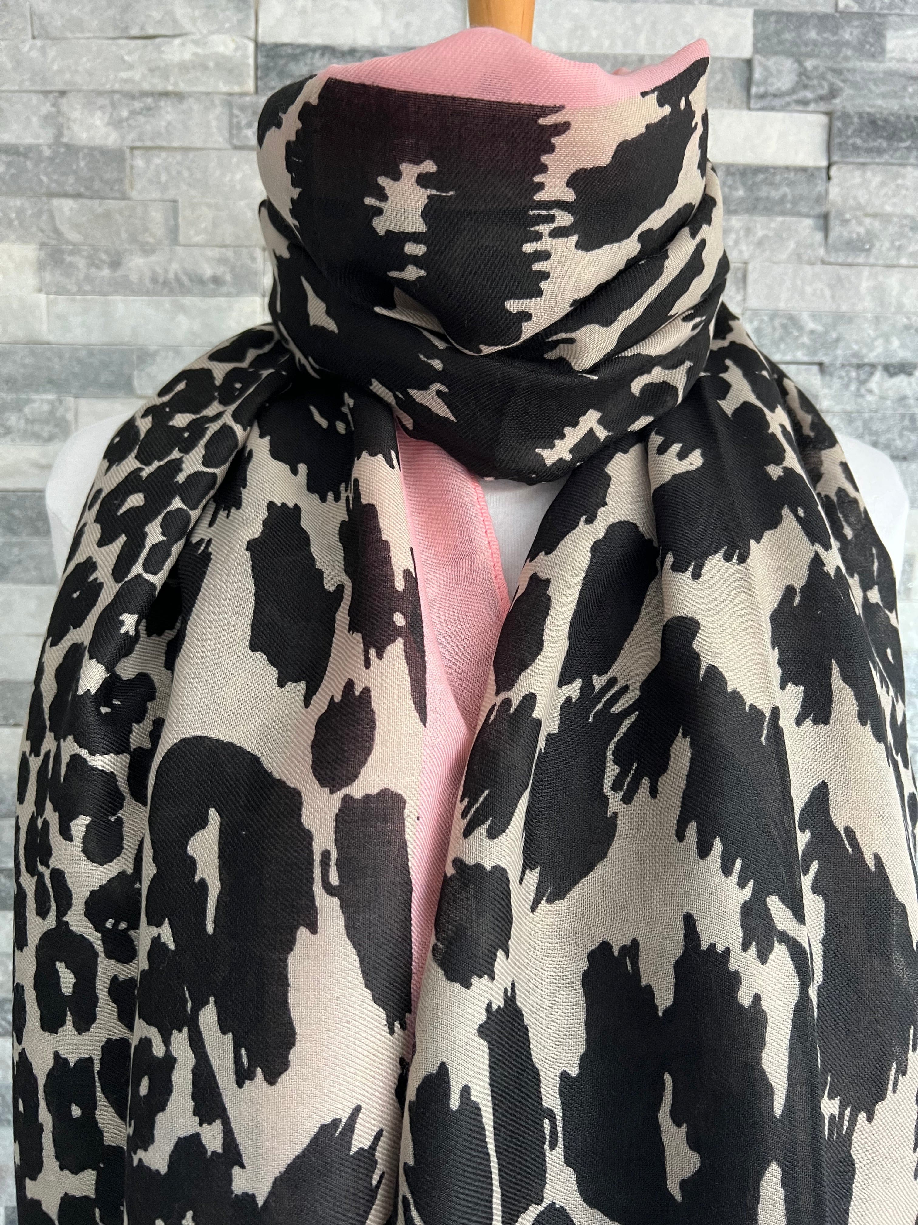 lusciousscarves Scarves Leopard Print Scarf with Pink Border