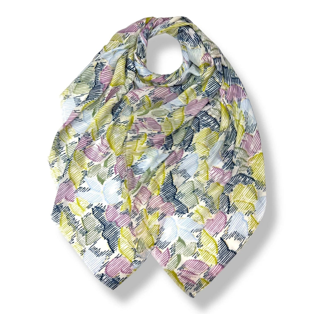 lusciousscarves Scarves Lime, Lilac and Blue Floral Brush Stroke Prints Scarf, Light Weight