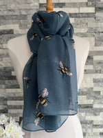 Load image into Gallery viewer, lusciousscarves Scarves Mid Blue Busy Bees Scarf
