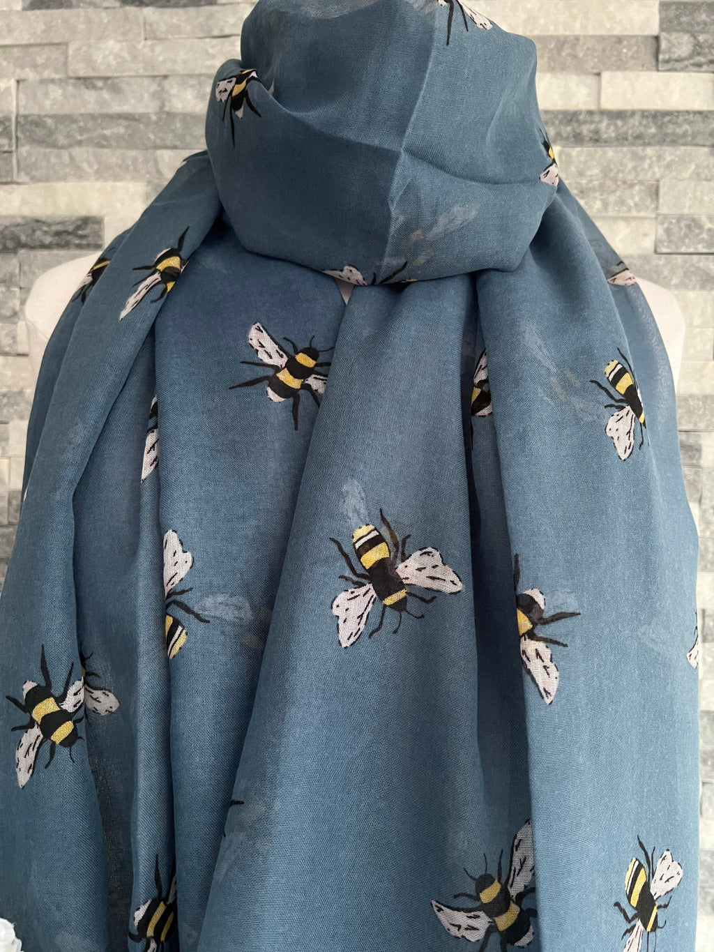 lusciousscarves Scarves Mid Blue Busy Bees Scarf