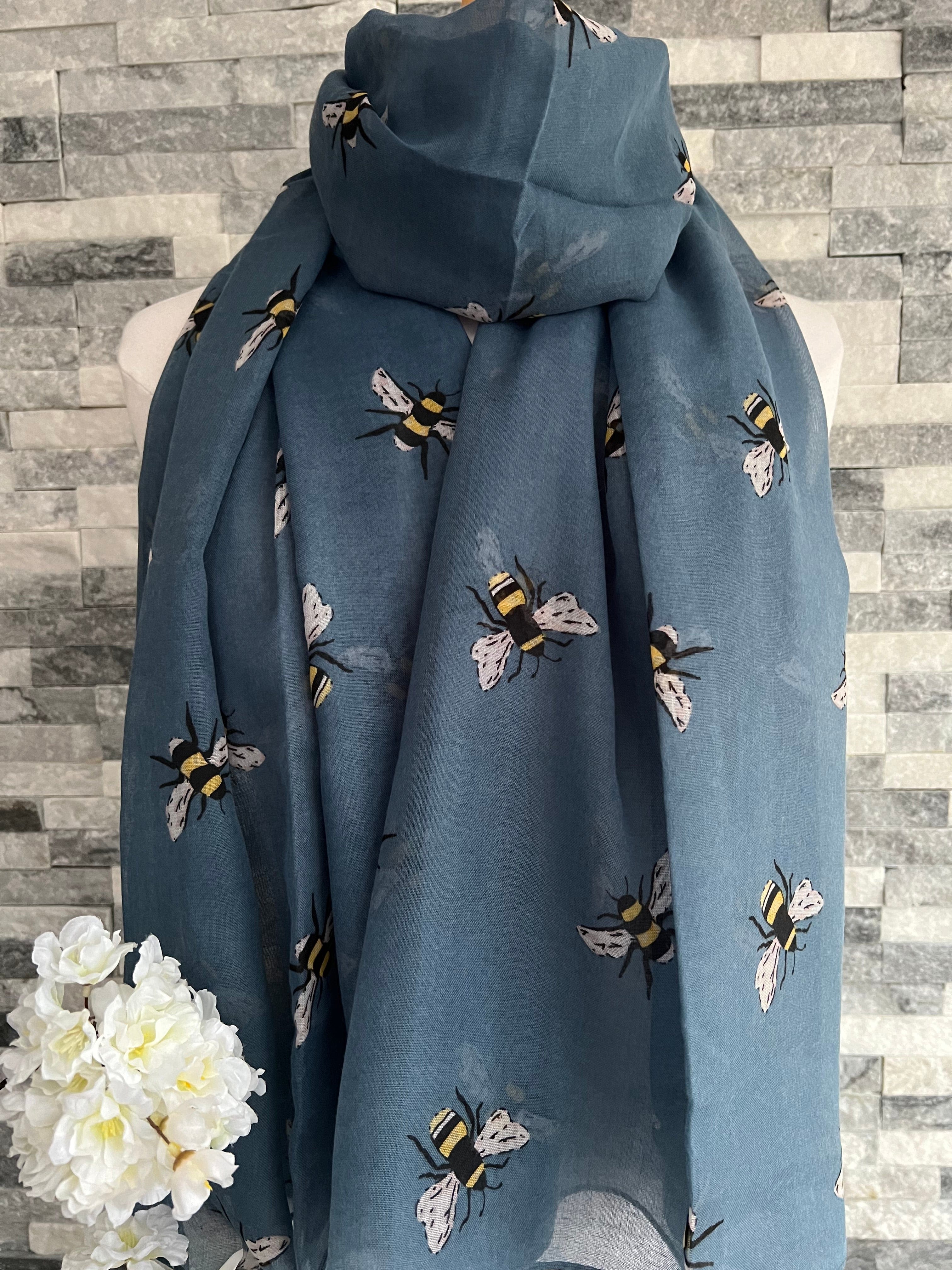 lusciousscarves Scarves Mid Blue Busy Bees Scarf