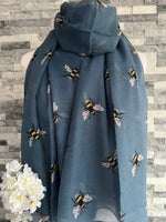 Load image into Gallery viewer, lusciousscarves Scarves Mid Blue Busy Bees Scarf
