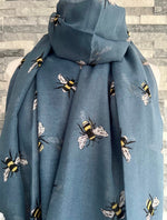 Load image into Gallery viewer, lusciousscarves Scarves Mid Blue Busy Bees Scarf

