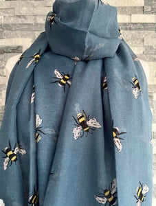 lusciousscarves Scarves Mid Blue Busy Bees Scarf