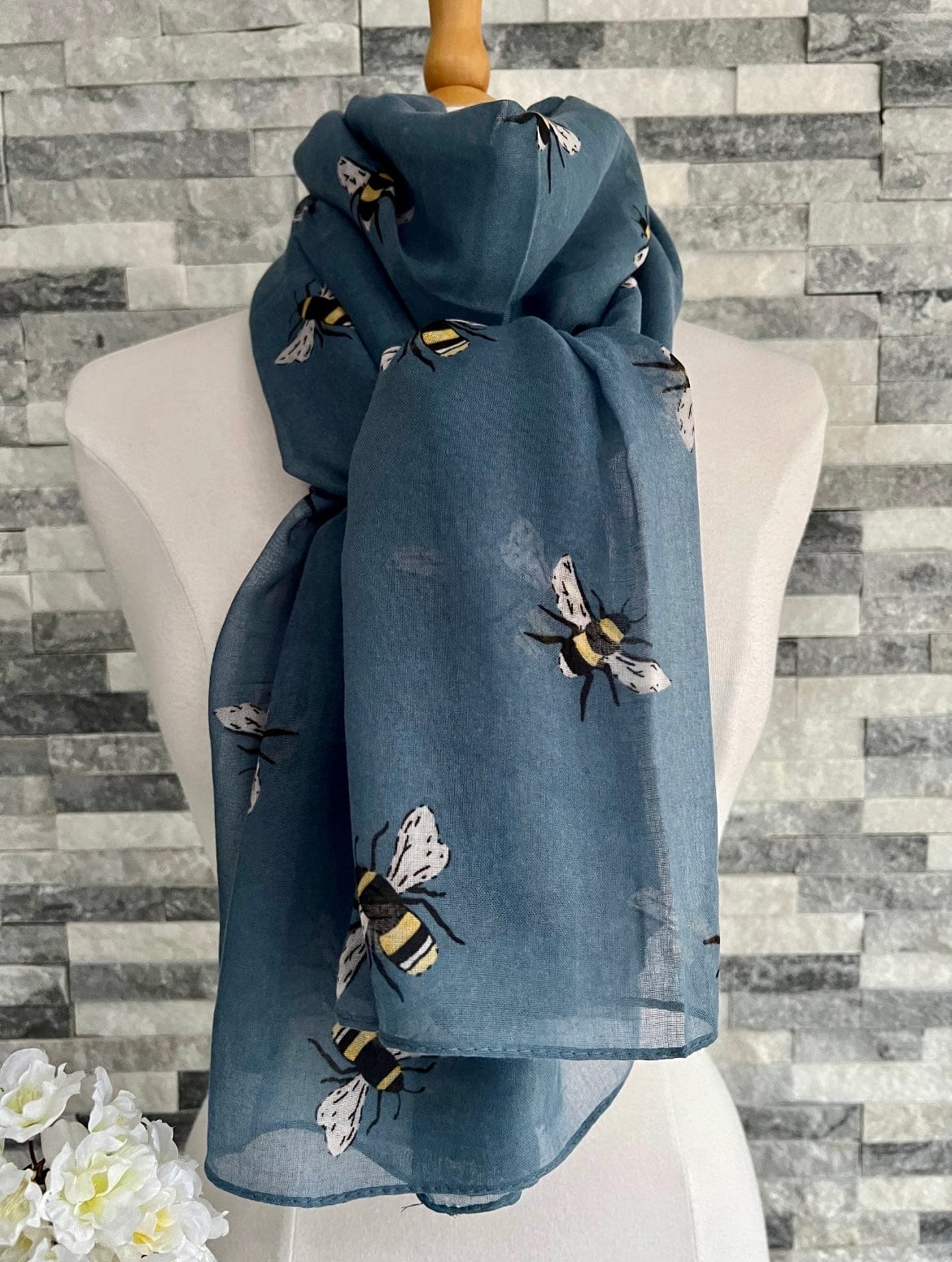lusciousscarves Scarves Mid Blue Busy Bees Scarf