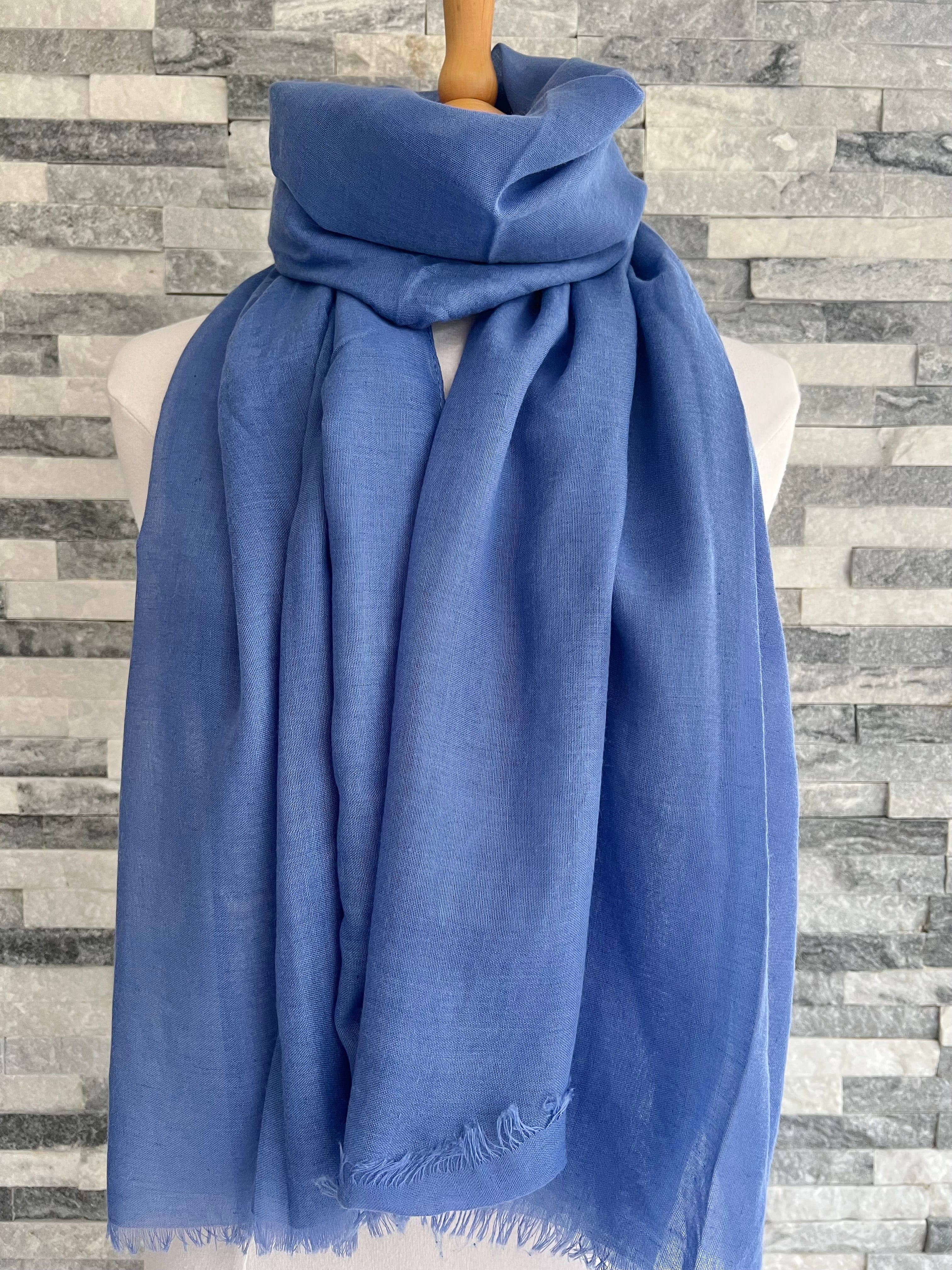 lusciousscarves Scarves Mid Blue Plain Light Weight Summer Scarf , Various Colours