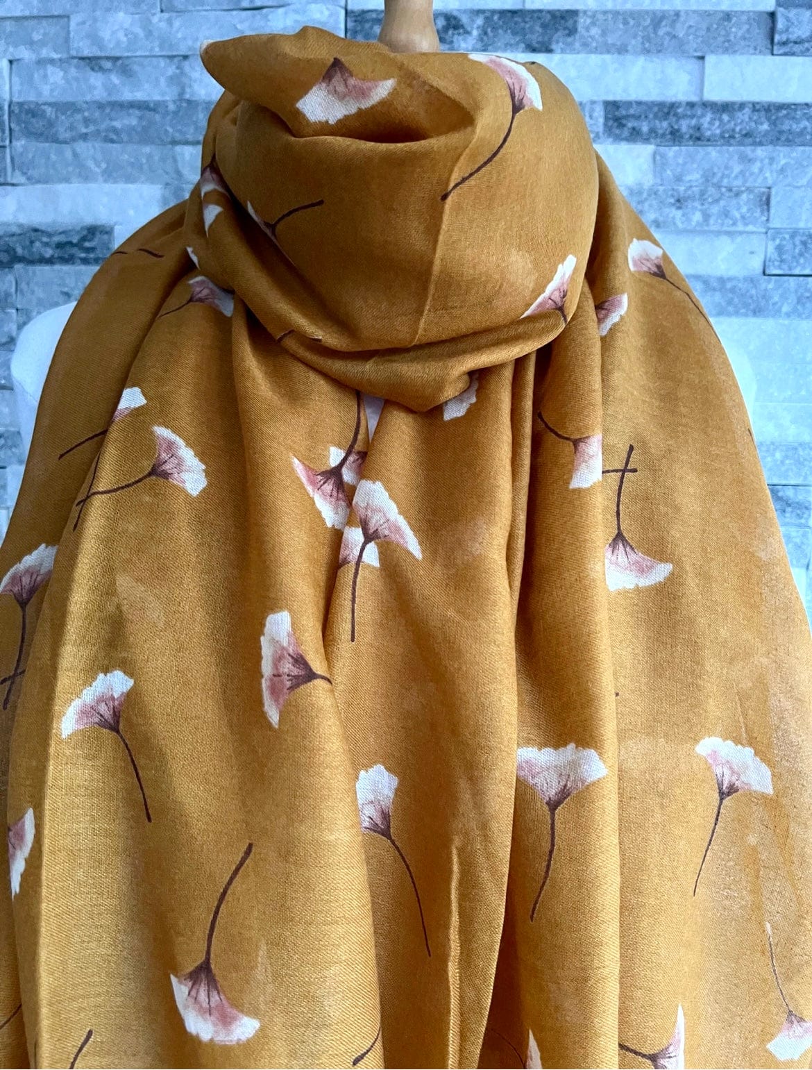 lusciousscarves Scarves Mustard Ginkgo Leaves Scarf