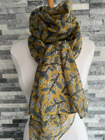 Load image into Gallery viewer, lusciousscarves Scarves Mustard Green Leaves &amp; Branches Scarf
