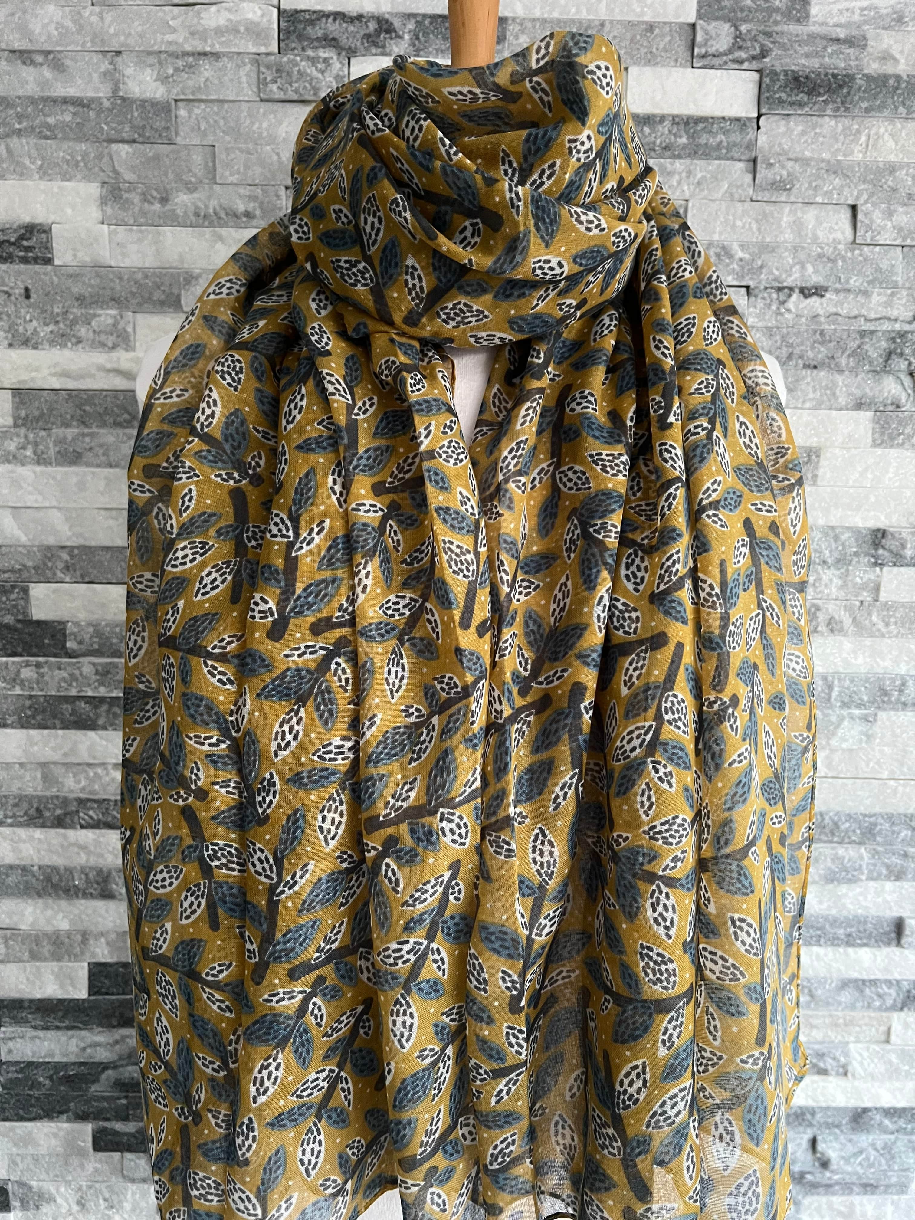 lusciousscarves Scarves Mustard Green Leaves & Branches Scarf