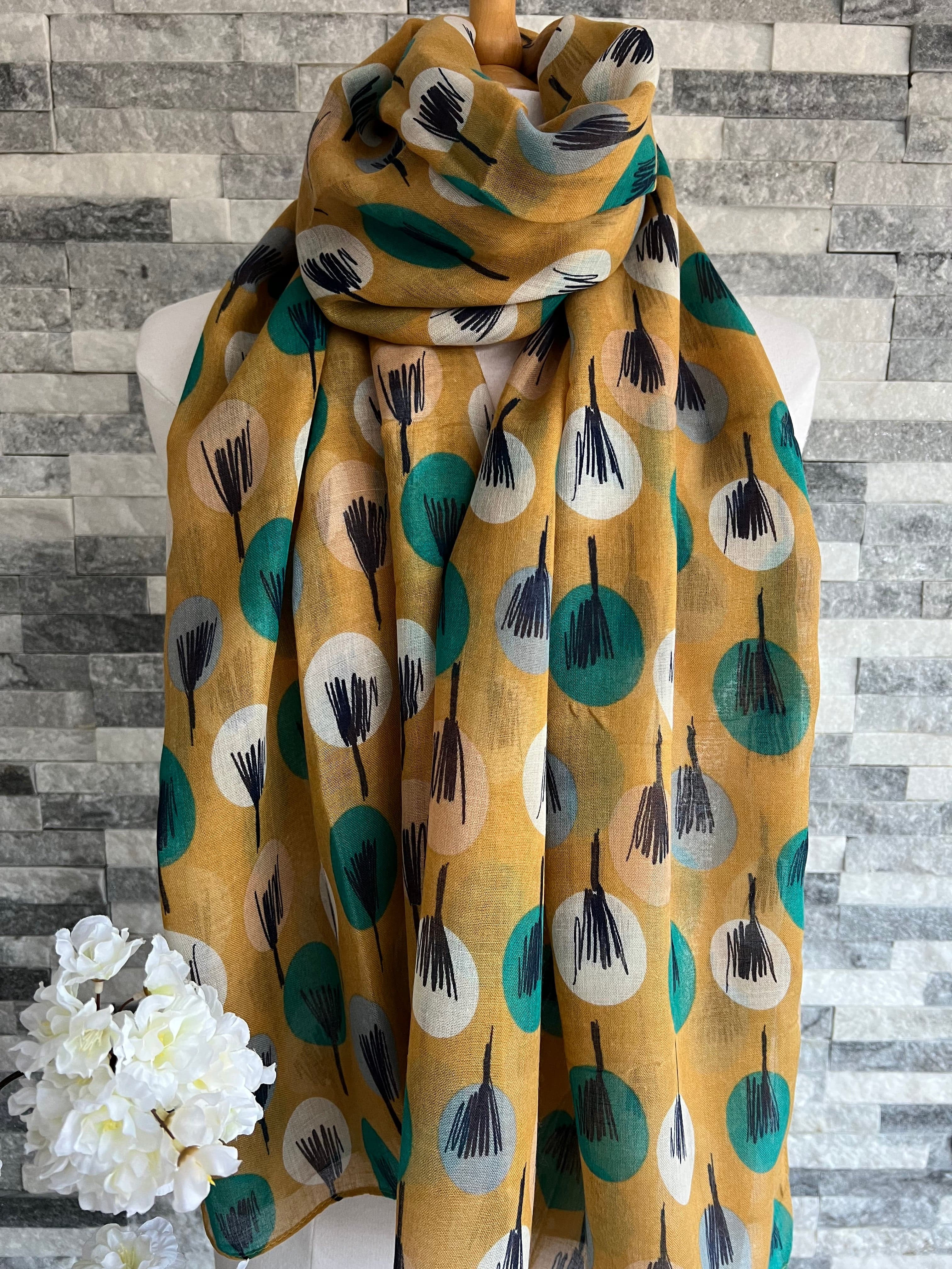 lusciousscarves Scarves Mustard Sketch Trees Scarf