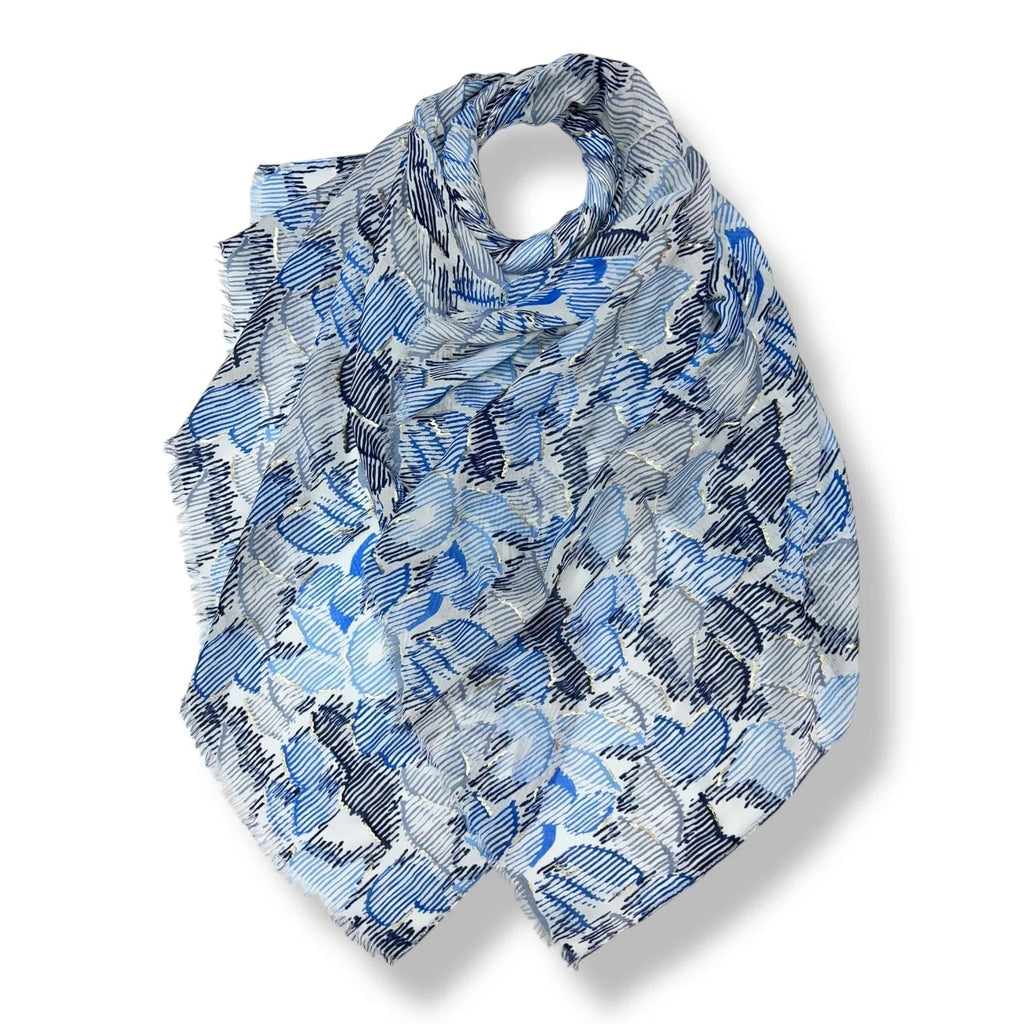 lusciousscarves Scarves Navy and Blue Floral Brush Stroke Prints Scarf, Light Weight