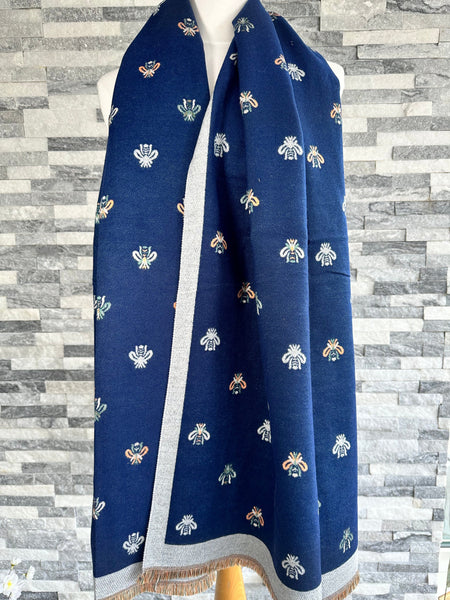 Blue and gold blanket scarf hotsell