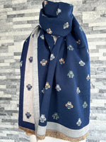 Load image into Gallery viewer, lusciousscarves Scarves Navy and Grey Bee Blanket Scarf
