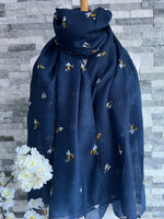 Load image into Gallery viewer, lusciousscarves Scarves Navy Bees scarf

