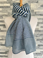 Load image into Gallery viewer, lusciousscarves Scarves Navy &amp; Cream Cross Stripes Scarf

