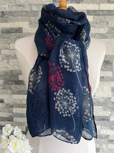 lusciousscarves Scarves Navy Large Dandelions Scarf