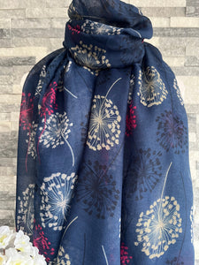 lusciousscarves Scarves Navy Large Dandelions Scarf