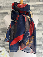 Load image into Gallery viewer, lusciousscarves Scarves Navy Patterned Leaves Scarf
