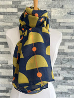 Load image into Gallery viewer, lusciousscarves Scarves Navy Retro Shapes design Scarf
