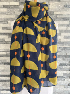 lusciousscarves Scarves Navy Retro Shapes design Scarf