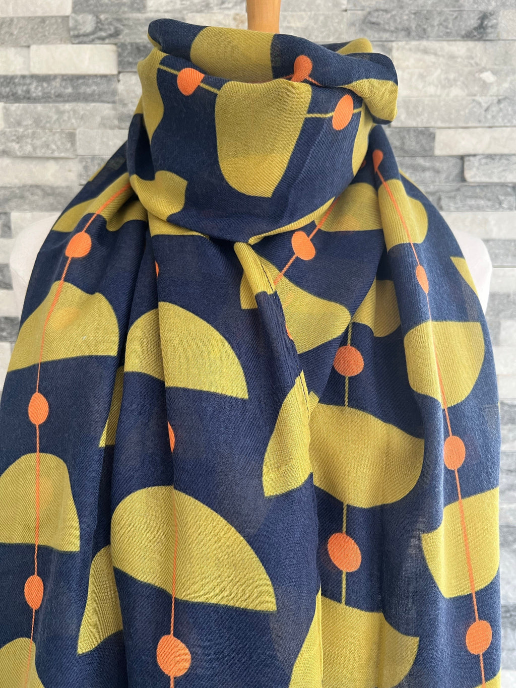 lusciousscarves Scarves Navy Retro Shapes design Scarf