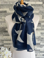 Load image into Gallery viewer, lusciousscarves Scarves Navy &amp; White Large Stars Scarf
