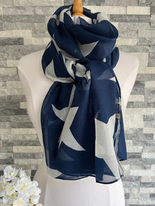 lusciousscarves Scarves Navy & White Large Stars Scarf