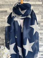 Load image into Gallery viewer, lusciousscarves Scarves Navy &amp; White Large Stars Scarf

