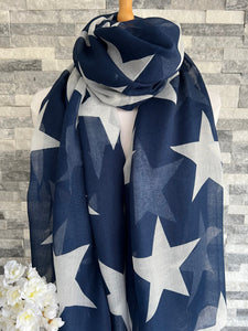 lusciousscarves Scarves Navy & White Large Stars Scarf