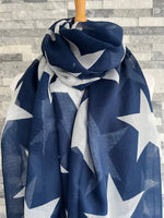 Load image into Gallery viewer, lusciousscarves Scarves Navy &amp; White Large Stars Scarf
