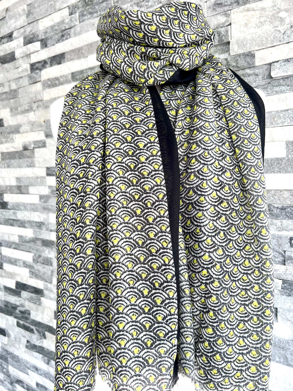 lusciousscarves Scarves Neon Yellow, Black and White Geo Print Light Weight Scarf