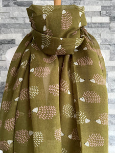 lusciousscarves Scarves Olive Green Hedgehogs Scarf