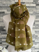 Load image into Gallery viewer, lusciousscarves Scarves Olive Green Hedgehogs Scarf
