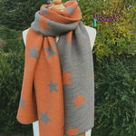 Load image into Gallery viewer, lusciousscarves Scarves Orange &amp; Grey Stretchy Stars Scarf.
