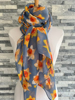 Load image into Gallery viewer, lusciousscarves Scarves Pale Blue Daffodils Scarf
