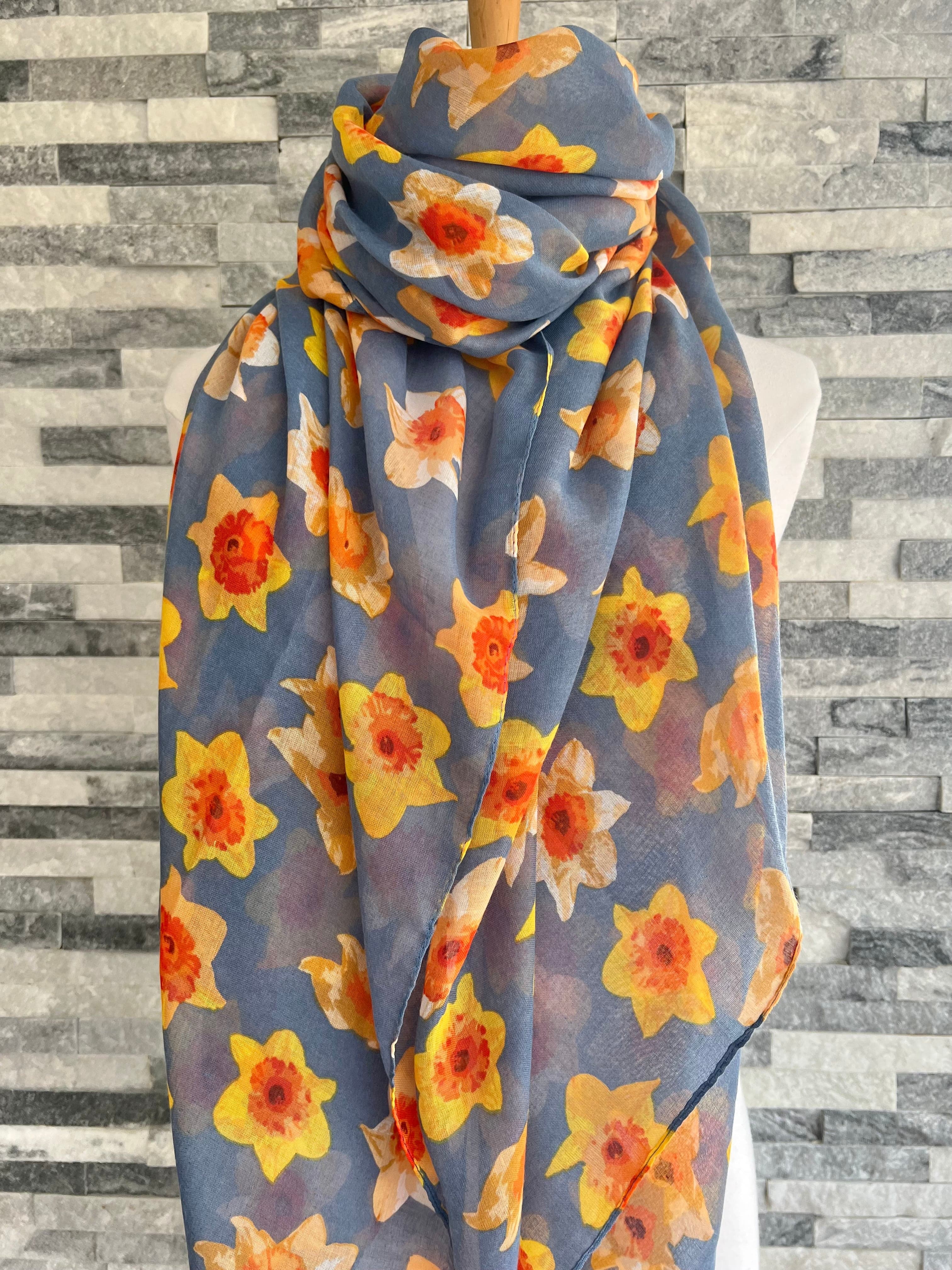 lusciousscarves Scarves Pale Blue Daffodils Scarf
