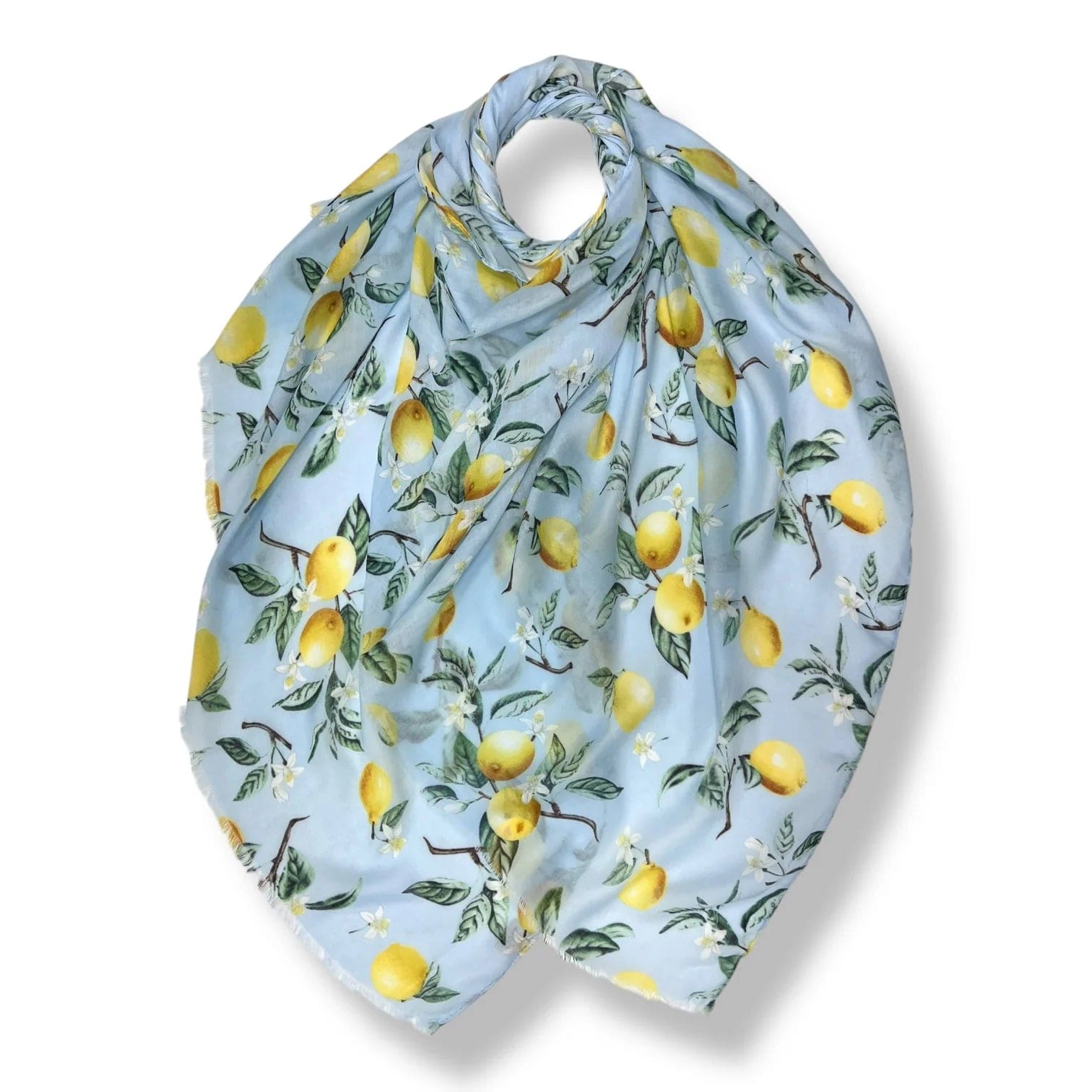 lusciousscarves Scarves Pale Blue Lemon citrus print Scarf, Light Weight .