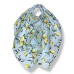 Load image into Gallery viewer, lusciousscarves Scarves Pale Blue Lemon citrus print Scarf, Light Weight .
