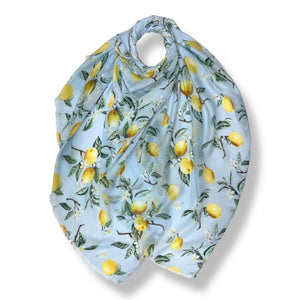 lusciousscarves Scarves Pale Blue Lemon citrus print Scarf, Light Weight .