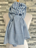 Load image into Gallery viewer, lusciousscarves Scarves Pale Blue &amp; White Cross Stripes Scarf
