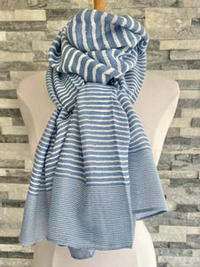 lusciousscarves Scarves Pale Blue & White Cross Stripes Scarf