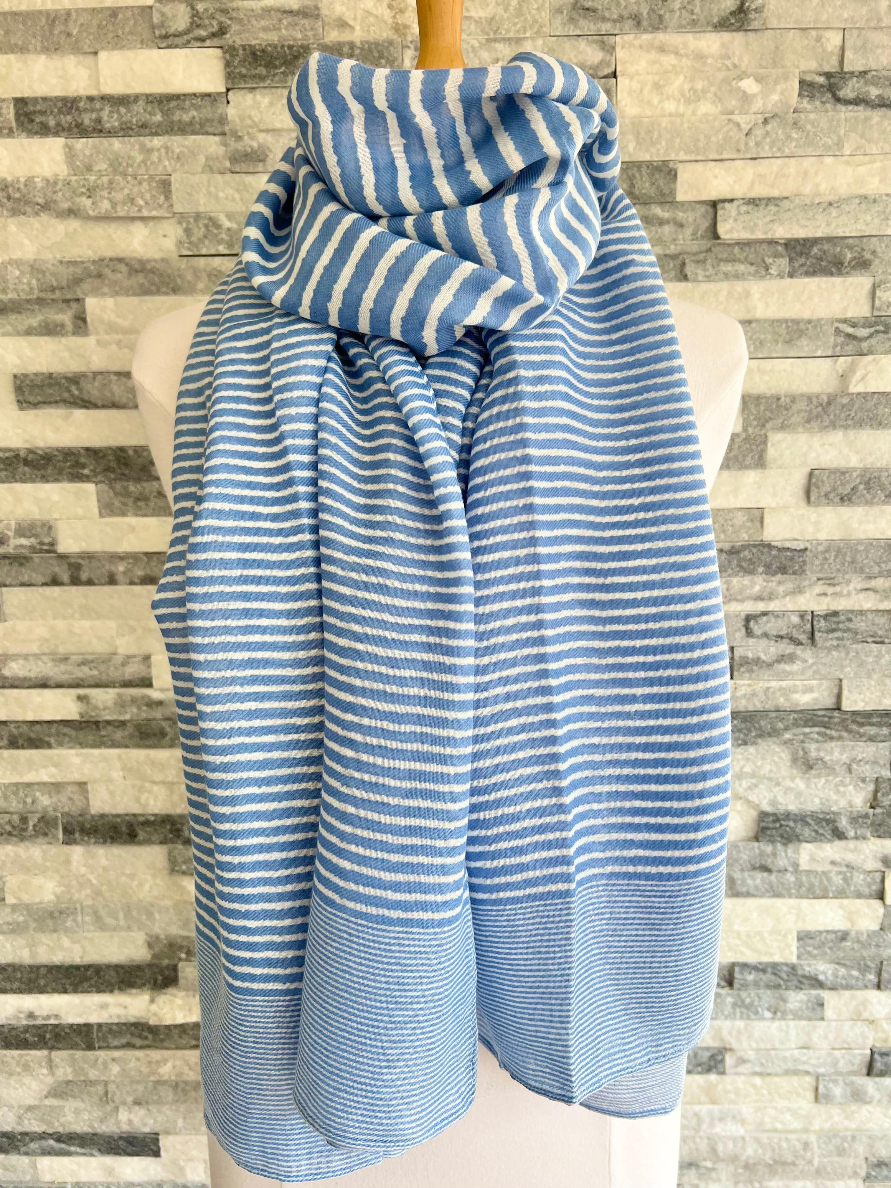 lusciousscarves Scarves Pale Blue & White Cross Stripes Scarf