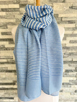 Load image into Gallery viewer, lusciousscarves Scarves Pale Blue &amp; White Cross Stripes Scarf
