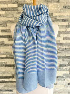 lusciousscarves Scarves Pale Blue & White Cross Stripes Scarf