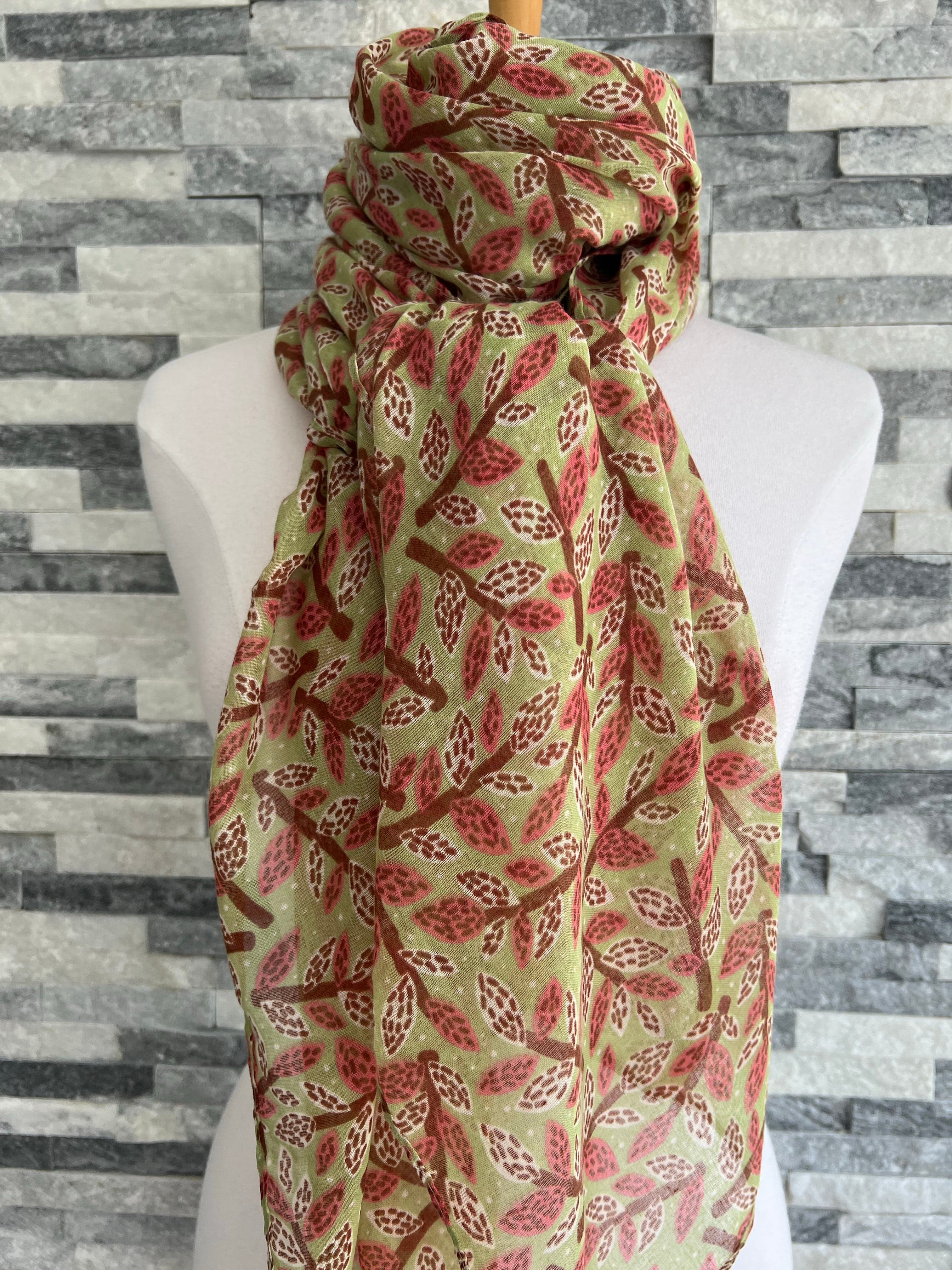 lusciousscarves Scarves Pale Green Leaves and Branches Scarf
